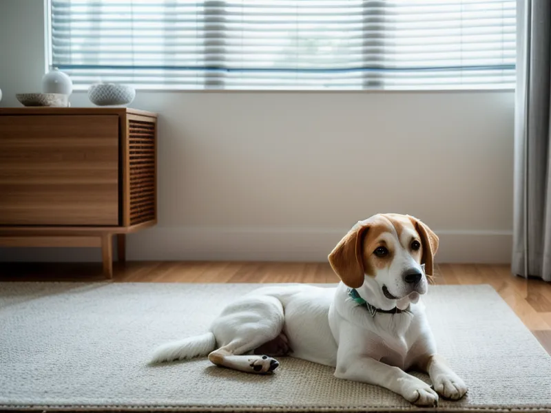 PuroAir HEPA 14 air purifier in a living room with a senior beagle.