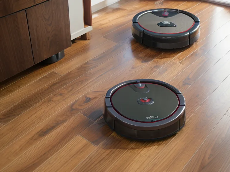 Close-up of a robot vacuum brushroll tangled with pet hair.
