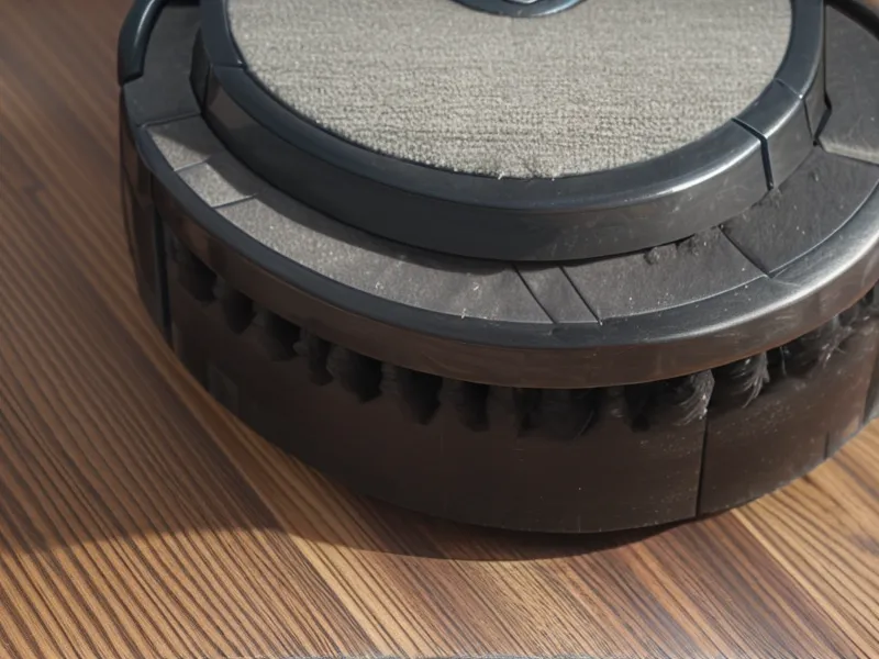 Close-up of husky hair tangled in a robot vacuum brush roll