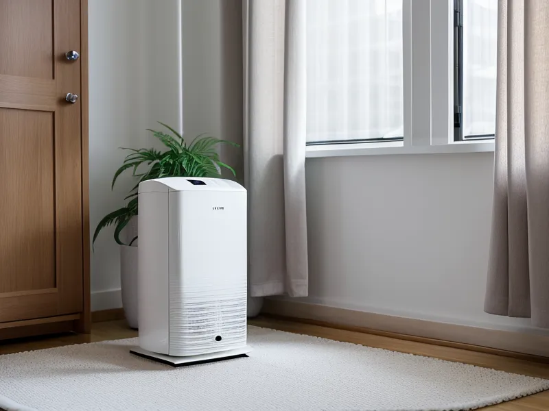 PuroAir HEPA 14 air purifier in a living room with a sleeping beagle