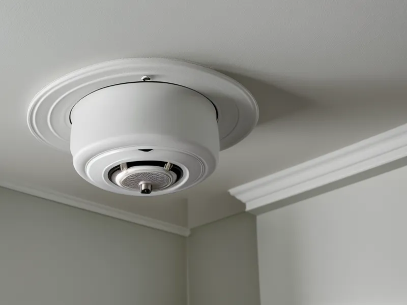 Smart home testing: X-Sense smoke and CO detector mounted on a plaster ceiling with craftsman molding