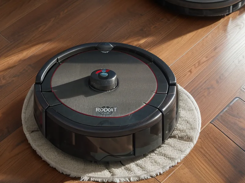 Close-up of robot vacuum wheels crossing a high wooden floor threshold