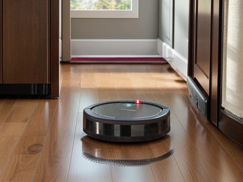 A senior beagle watching the Roomba j7 plus in a living room