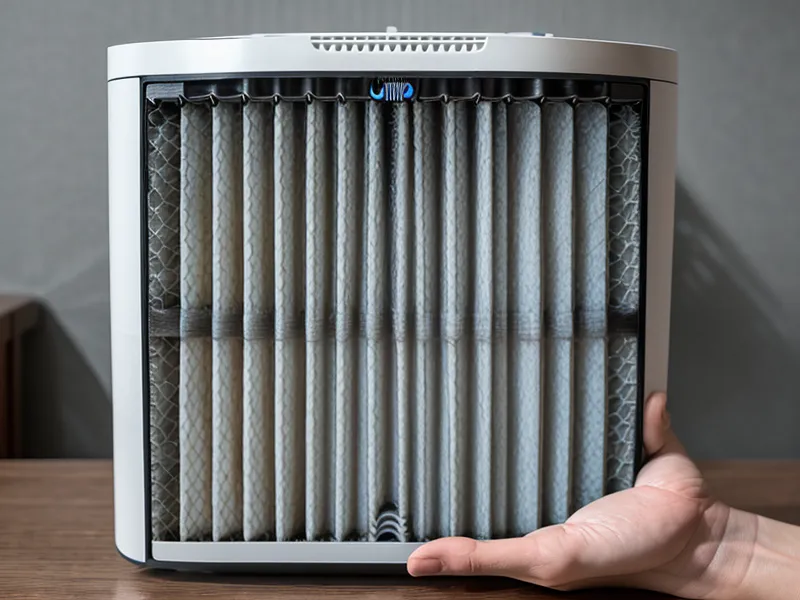 Close up comparison of a clean and dirty HEPA 14 filter