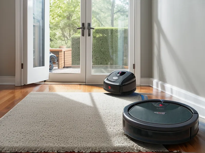A robot vacuum running near a PuroAir air purifier to catch kicked-up dander.