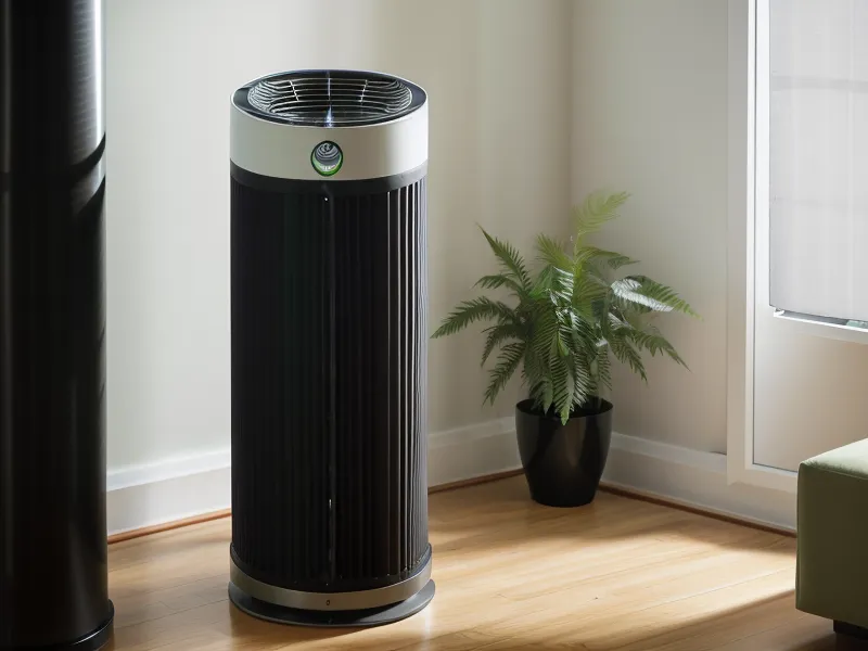 Close-up of PuroAir HEPA 14 showing proper 18-inch clearance from a wall for better airflow.