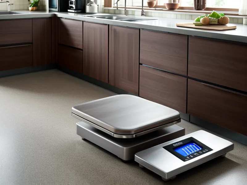 Kitchen scale weighing a robot vacuum dustbin filled with pet hair and dander.