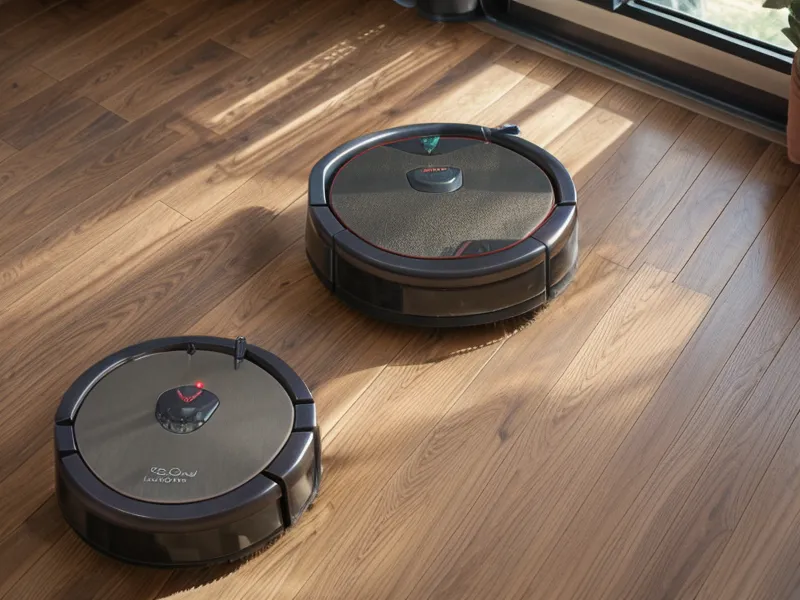 Close-up of the Roomba j7+ obstacle-avoidance camera slowing down near a plush dog toy before rerouting