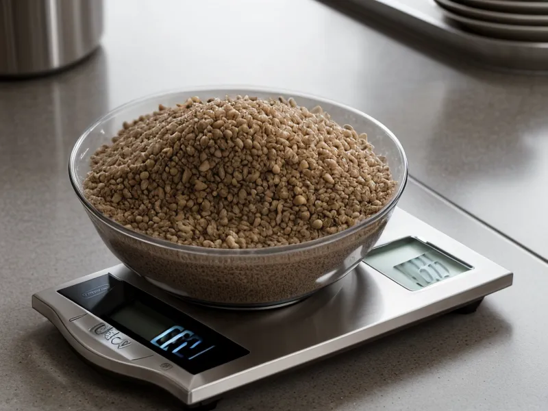 Kitchen scale weighing a vacuum dustbin full of pet hair