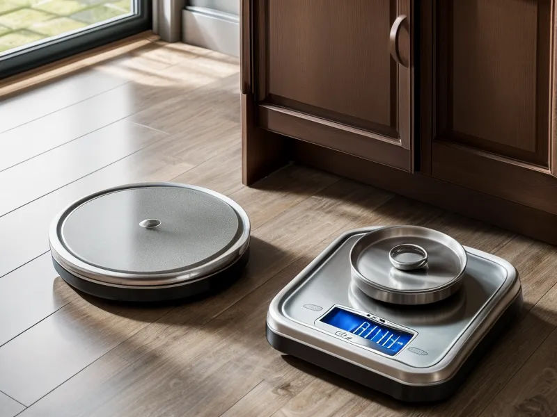 Close-up of robot vacuum dustbin filled with pet hair on a kitchen scale