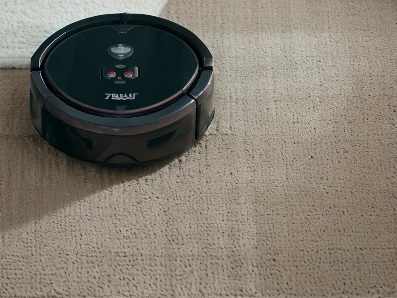 Macro view of a dog whisker blocking a robot vacuum's cliff sensor.
