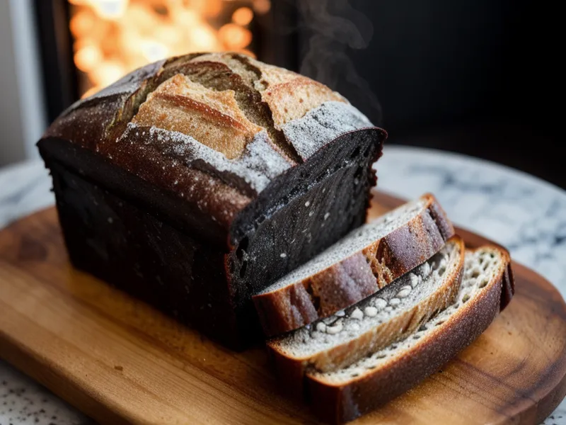Smartphone notification showing a smoke alert next to a charred loaf of sourdough